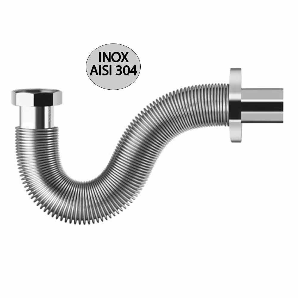 Tubo di scarico flessibile ed estensibile in acciaio AISI 304 per lavabo/bidet 1.1/4" x 32