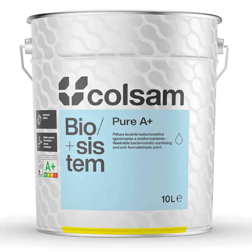 BIOSISTEM PURE A+ Idropittura murale lavabile igienizzante antibatterica per interni lt.10 bianca COL. SAMMARINESE