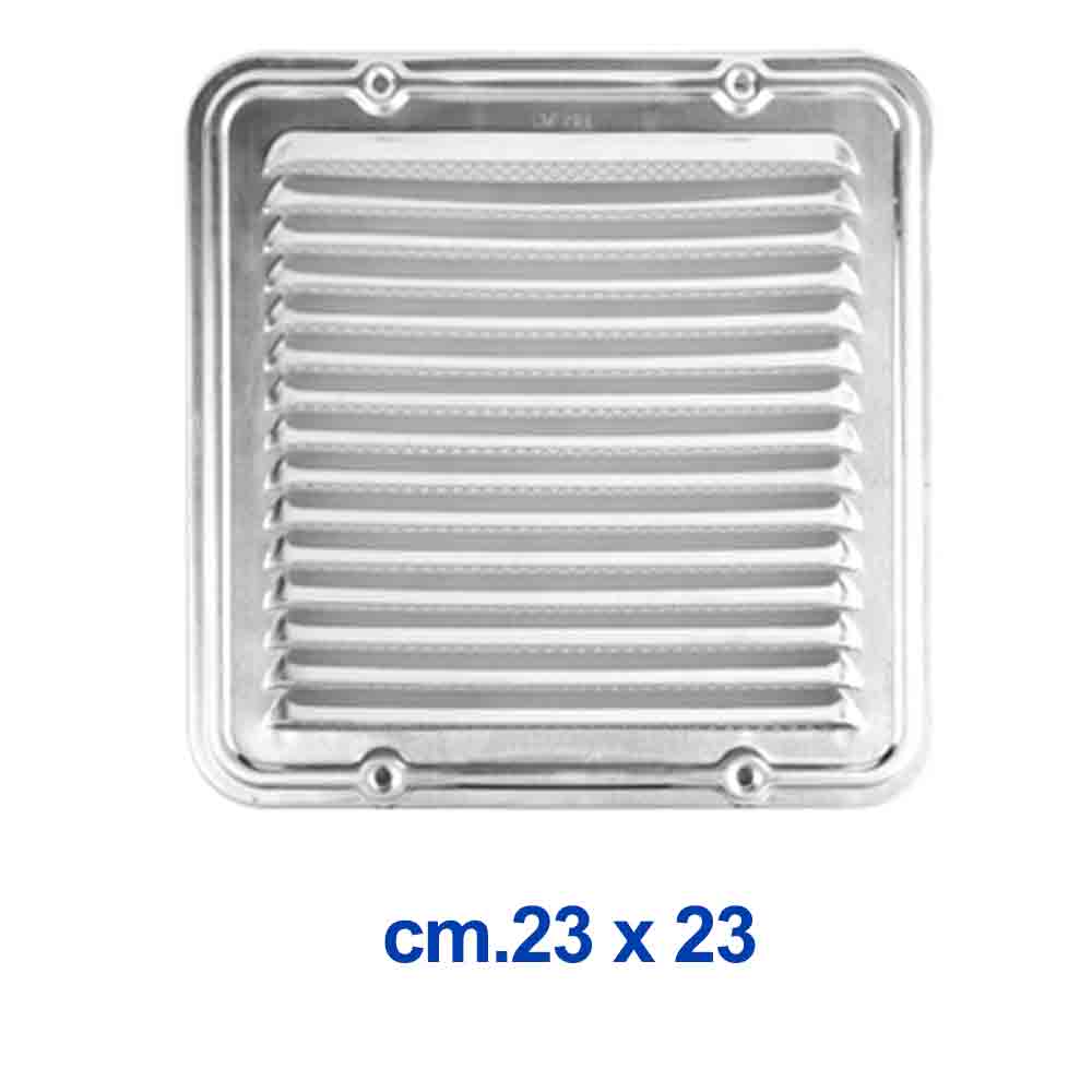 Griglia di aerazione in alluminio quadrata cm.23 x 23 con rete antinsetti