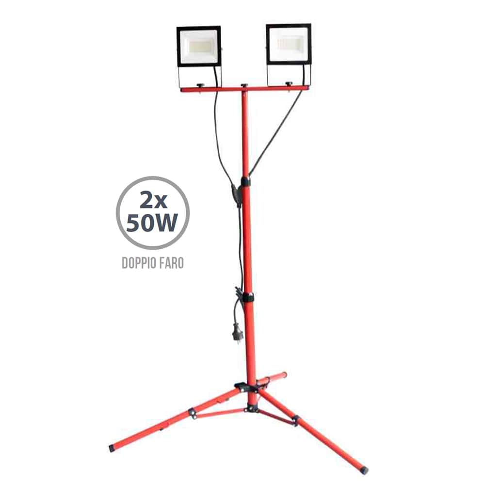 Doppio faro da lavoro portatile proiettore da cantiere EDIL LED TRIPOD 2 x 50W con supporto treppiede altezza max cm.180