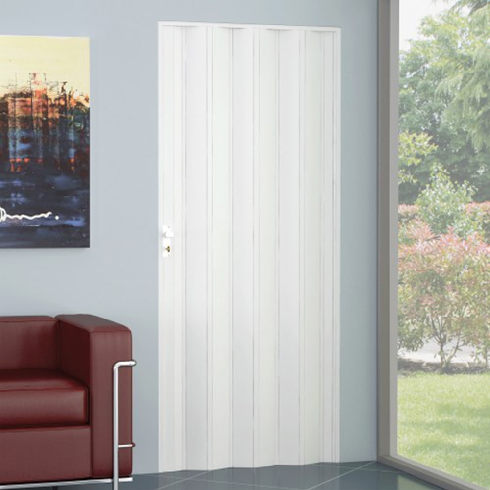 Porta a soffietto da interno cm.82 x 210 bianca con serratura e pomolo