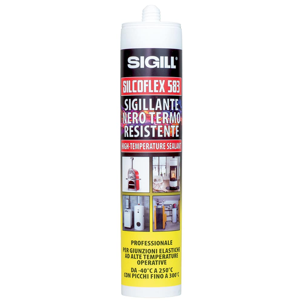 Silicone sigillante acetico per alte temperature fino a 300°C SIGILL SILCOFLEX 583 ml.300 nero